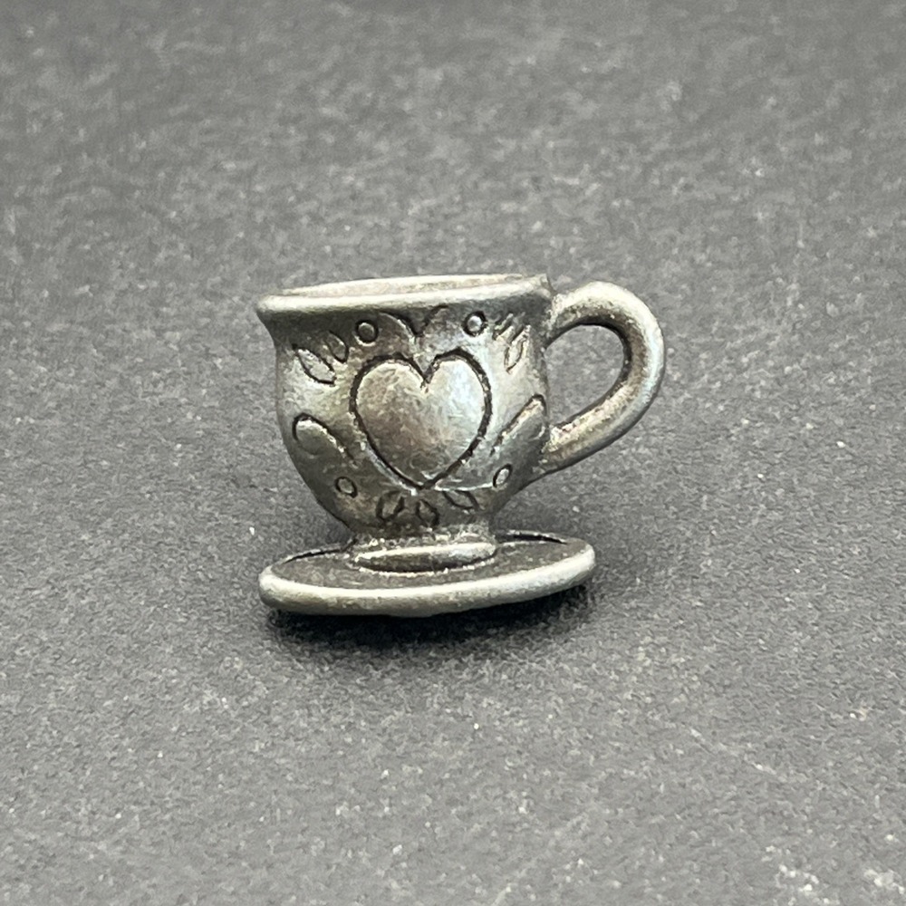 Heart Mug Pewter Silver Tone Lapel Hat Pin